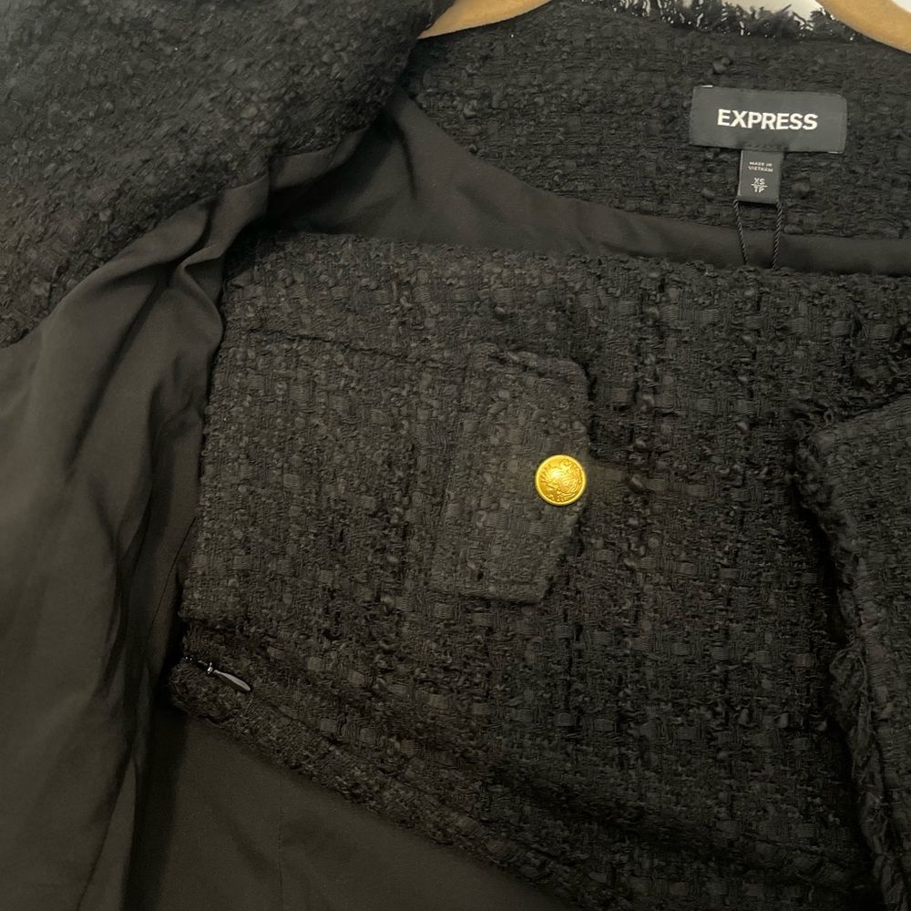 Express Black Textured Jacket with Gold Accent